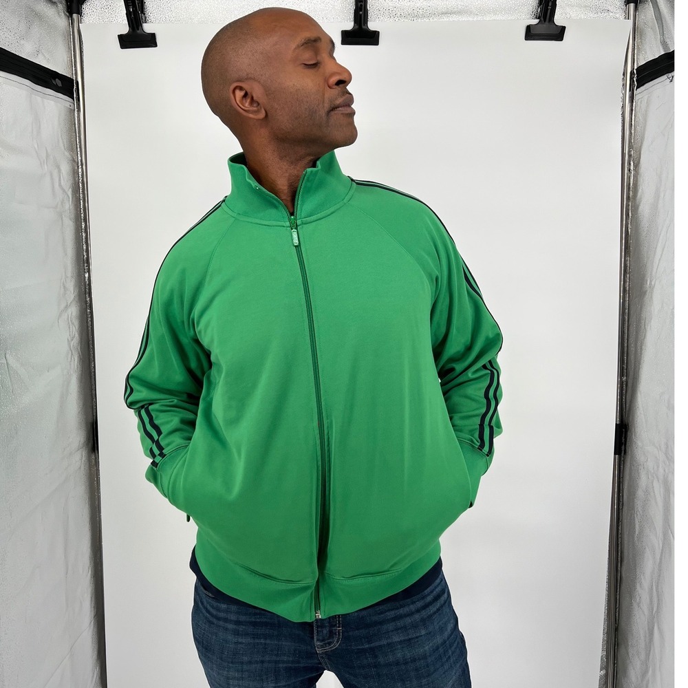 GAP Men's Green Track Jacket Athletic Full Zip Stripe Sleeve Size XL